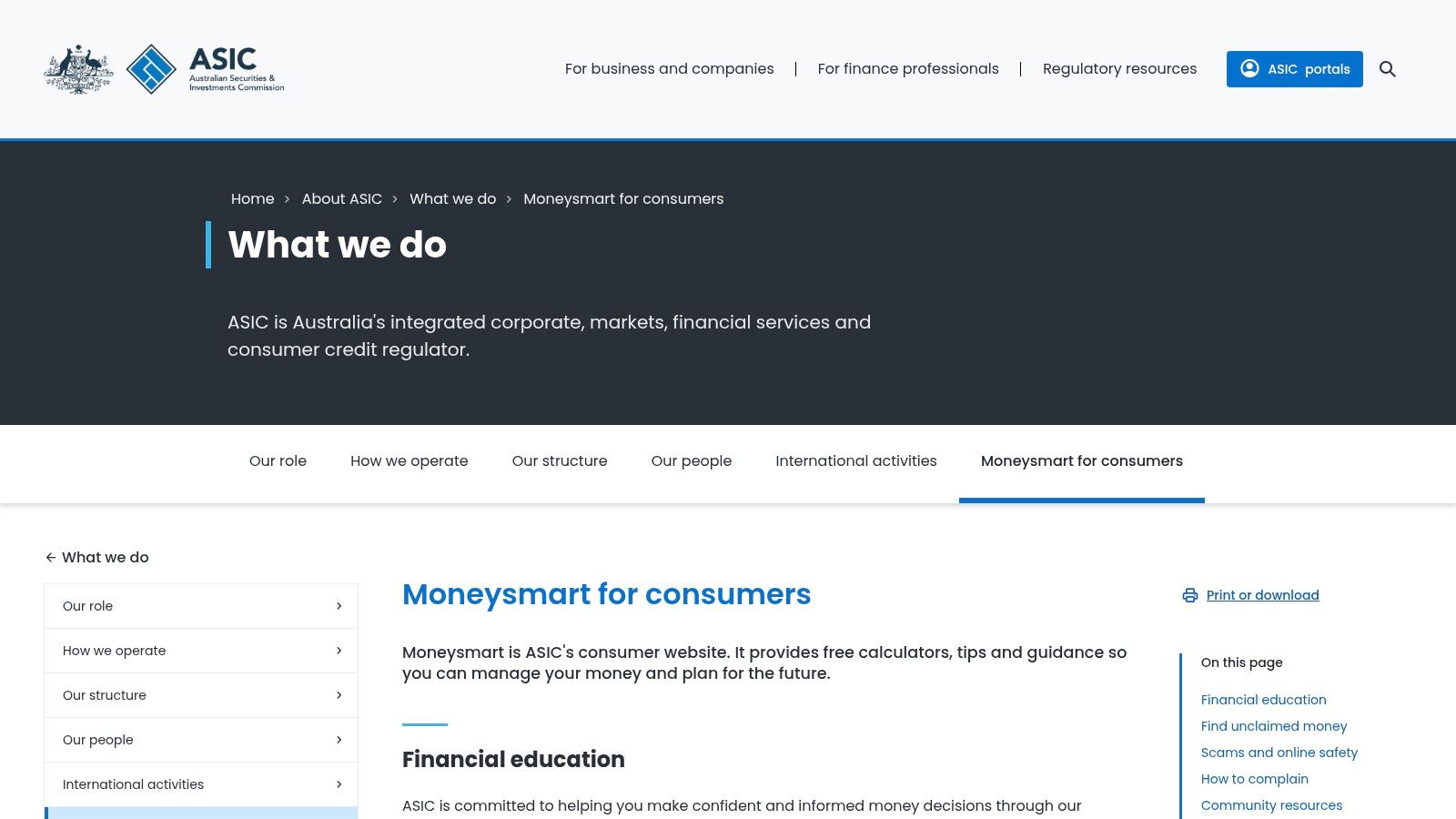 ASIC Moneysmart