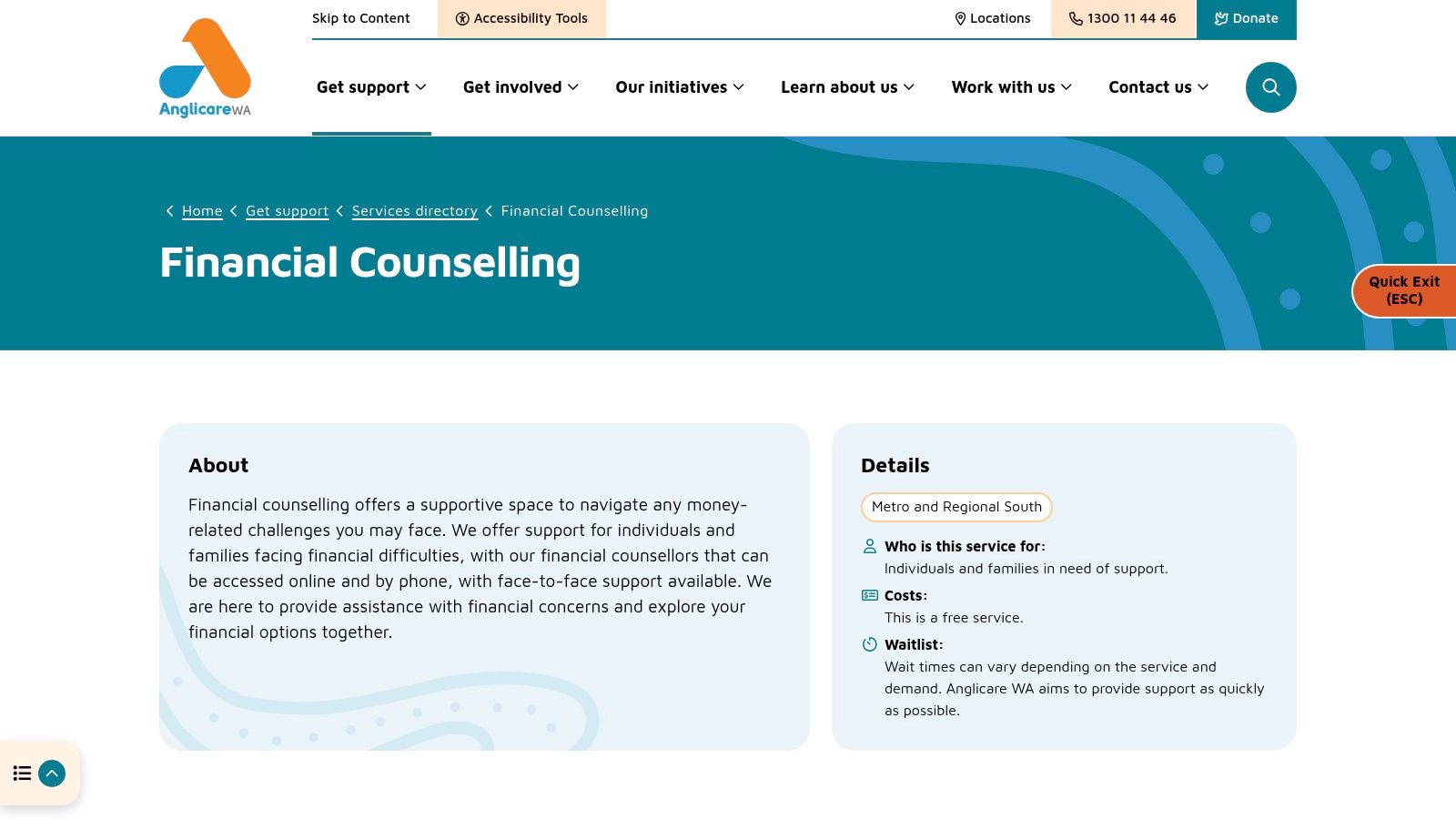 Anglicare WA – Financial Counselling