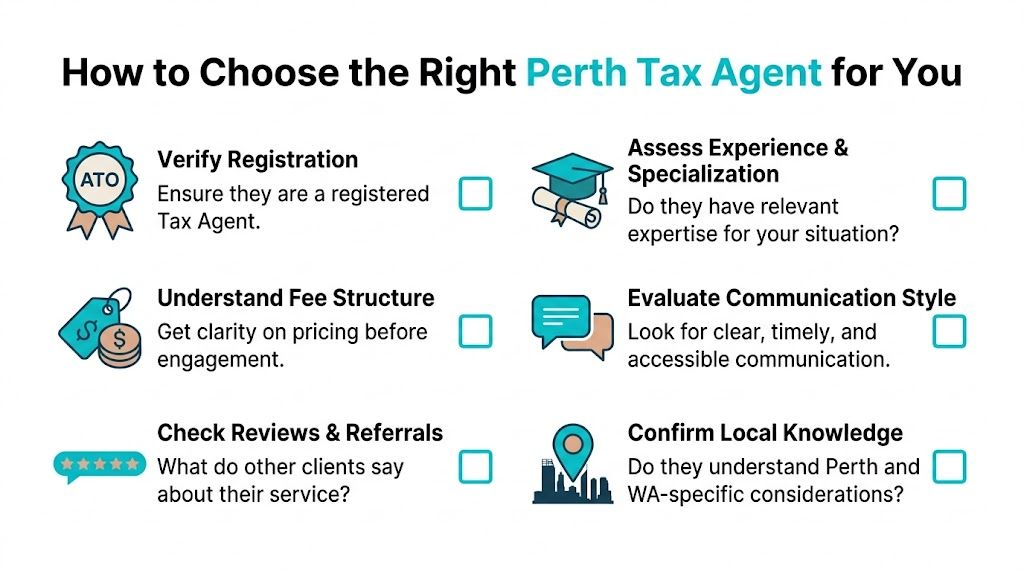 A helpful checklist guide on how to choose the right professional tax agent in Perth, Australia.