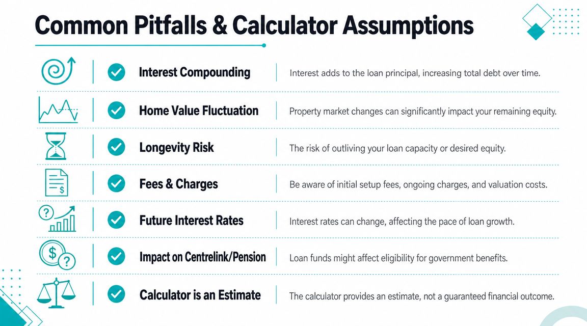 A list of seven important financial considerations and pitfalls to review when using a reverse mortgage calculator.