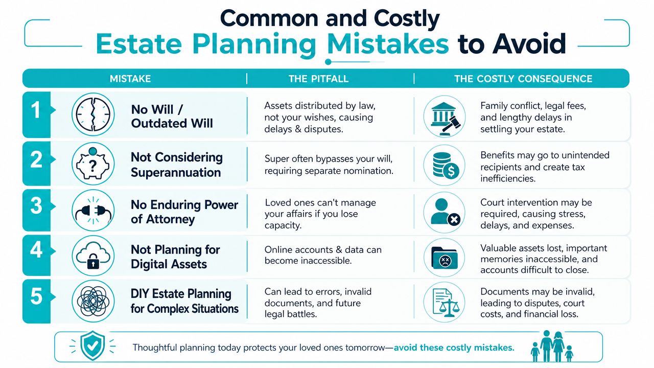 A list of five common and costly estate planning mistakes to avoid for better financial security.