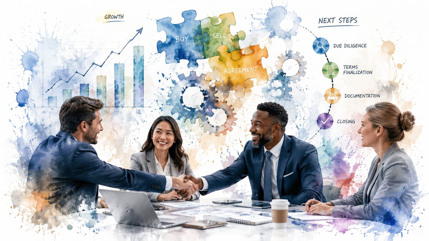 A professional business team shaking hands during a successful meeting to discuss key person insurance agreements.