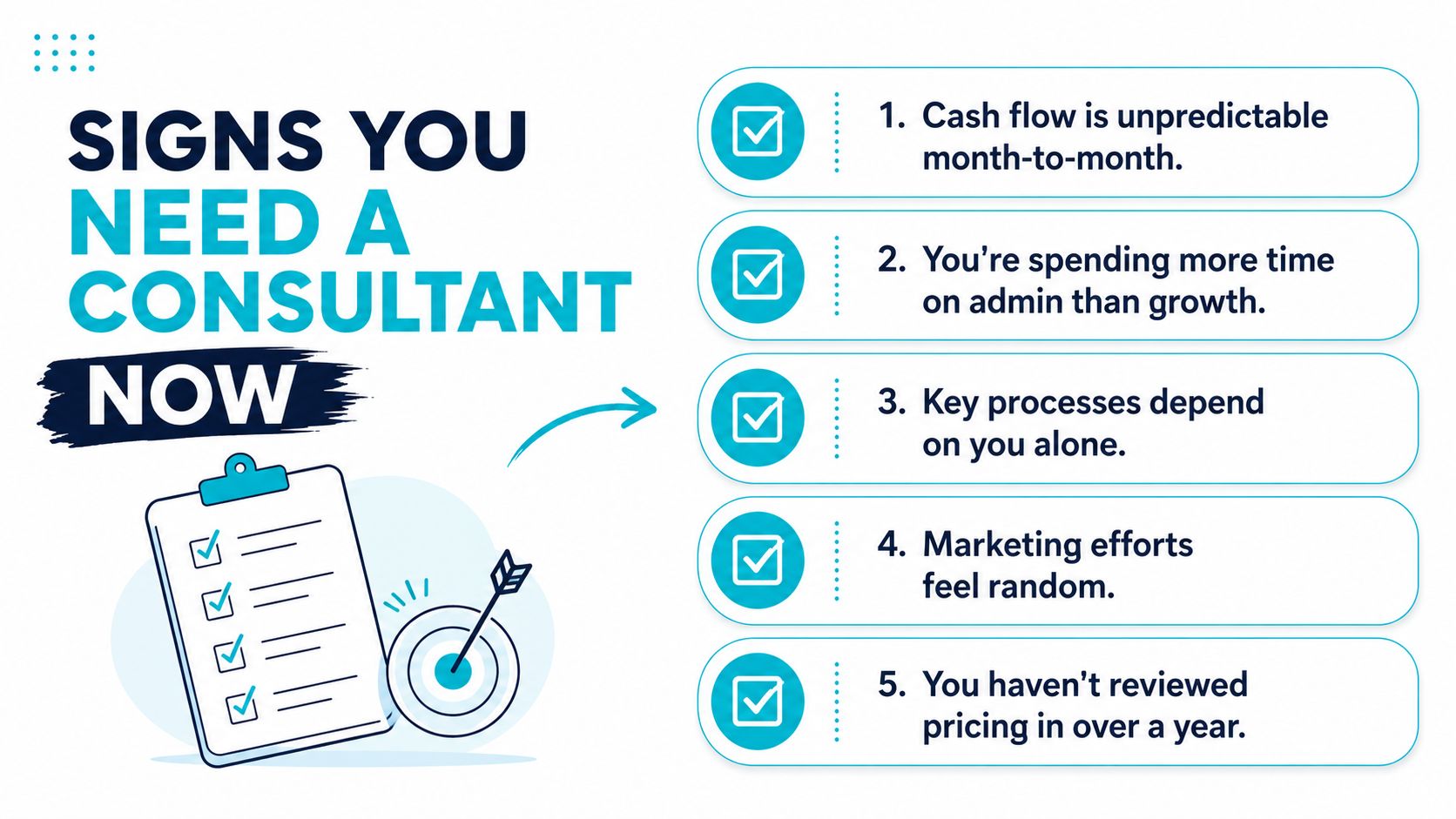 A list of five signs indicating that your small business needs to hire a professional consultant.