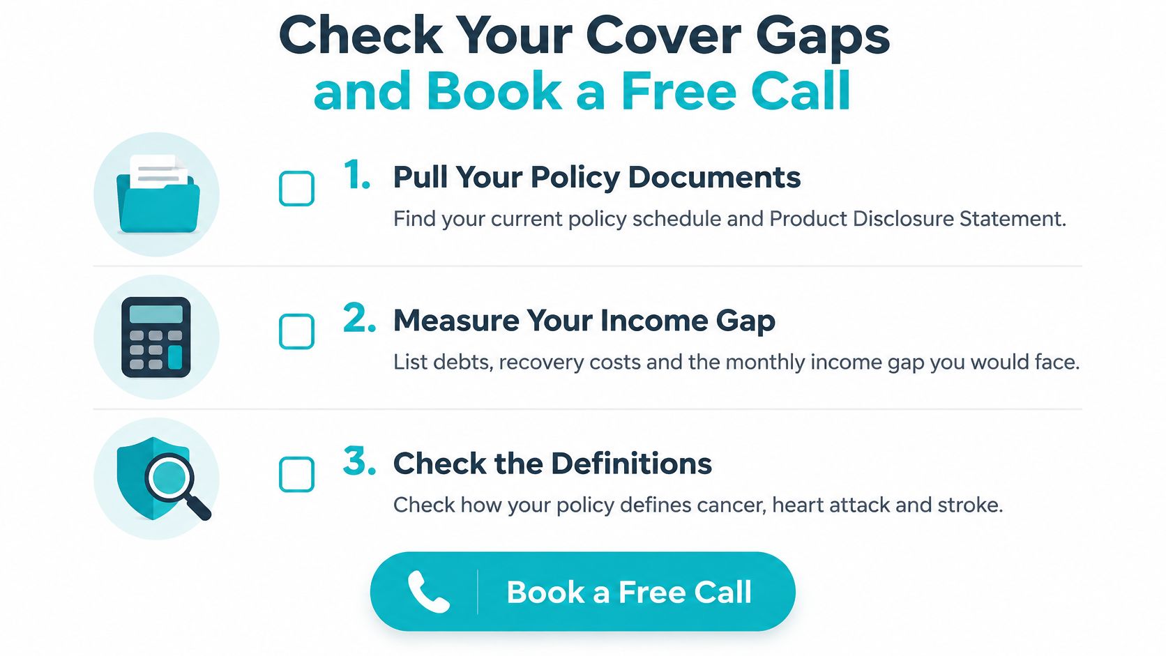 A checklist infographic guiding users on how to assess their life insurance coverage gaps before calling a professional.